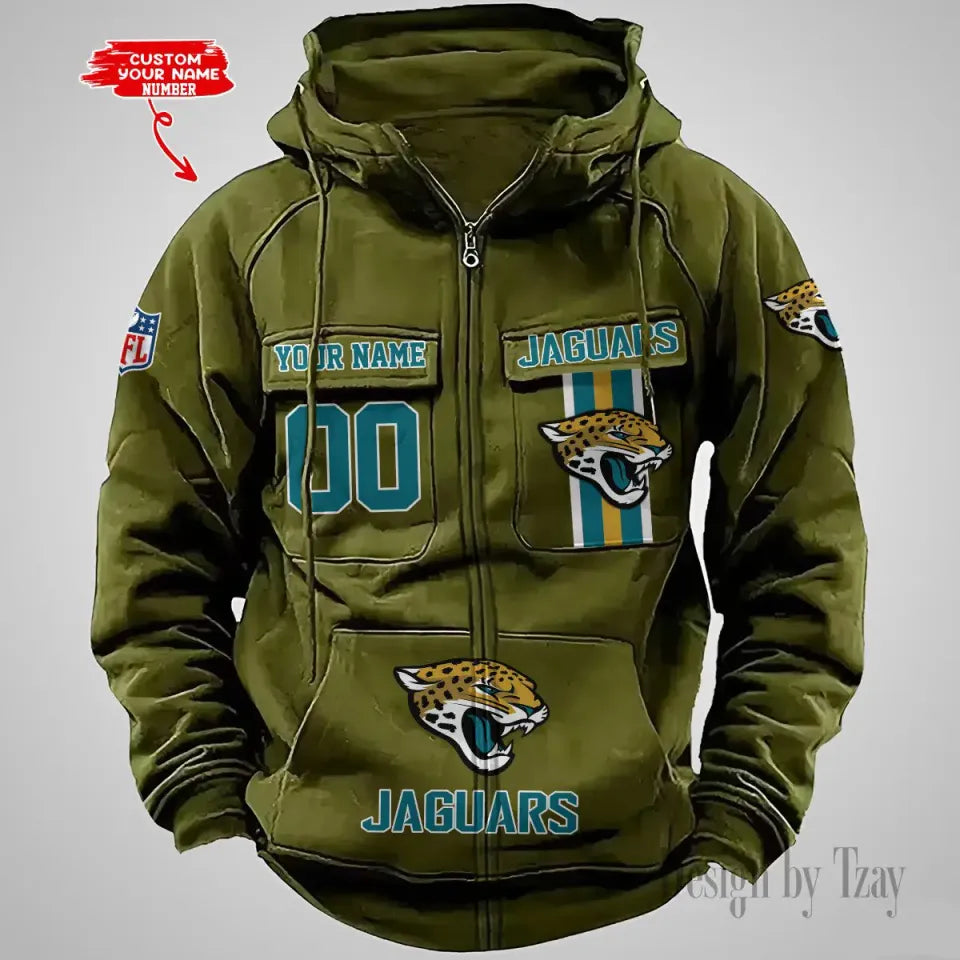 Jacksonville Personalized Football Vintage Cargo Zip Hoodie