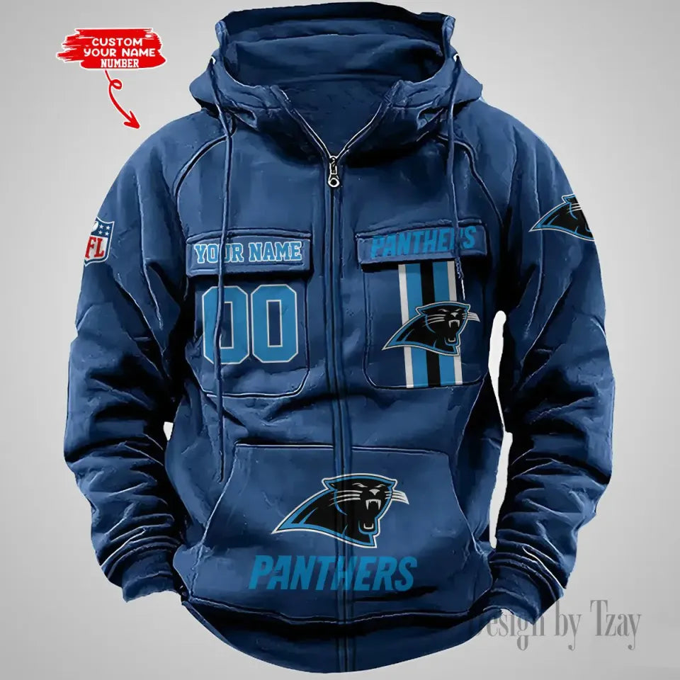 Carolina Custom Name & Number Vintage Cargo Zip Hoodies