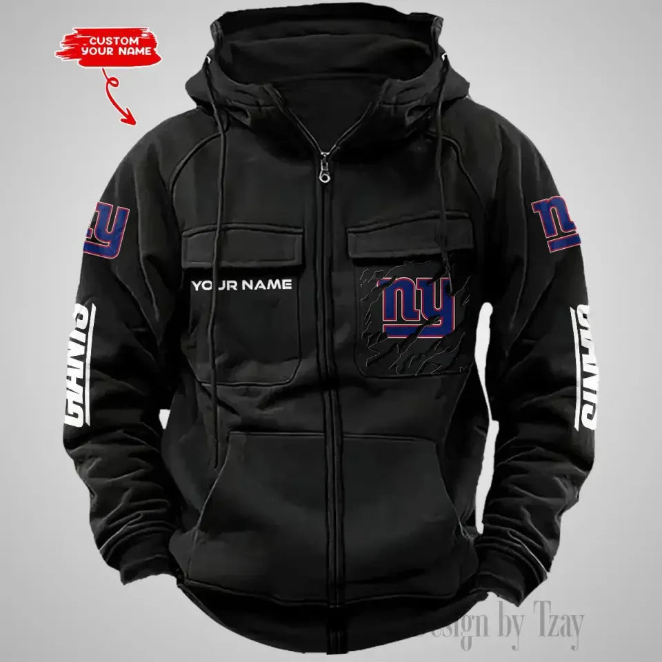 Custom Name New York Giants Vintage Cargo Zip Hoodies