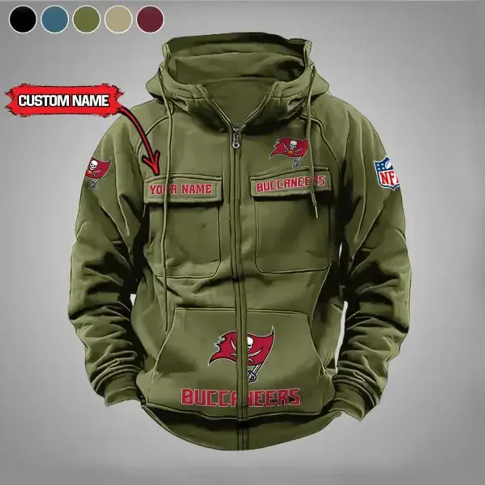 Tampa Bay Custom Name Vintage Men’s Cargo Zip Hoodie