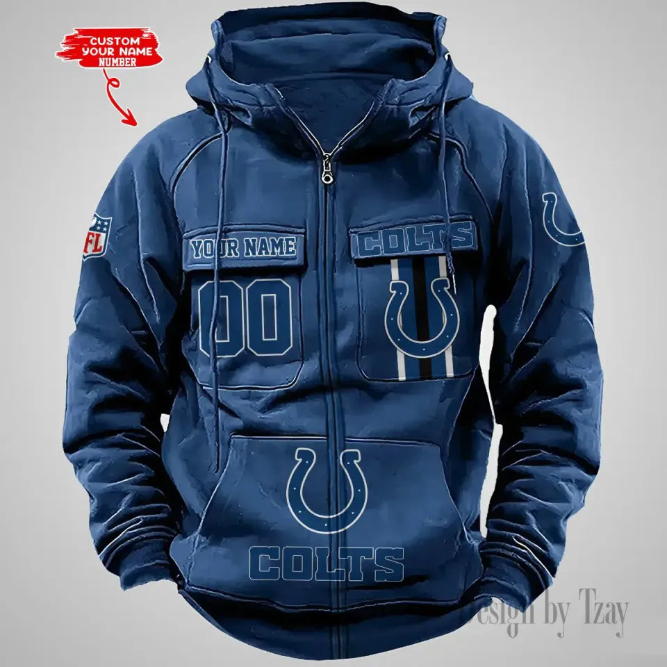 Personalized Indianapolis Vintage Men’s Cargo Zip Hoodies
