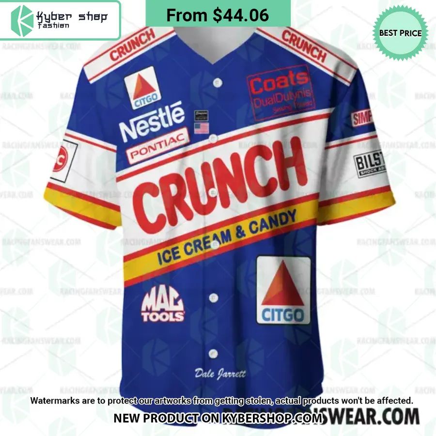 Dale Jarrett Nascar 1990 Nestle Crunch Film Racing Baseball Jersey