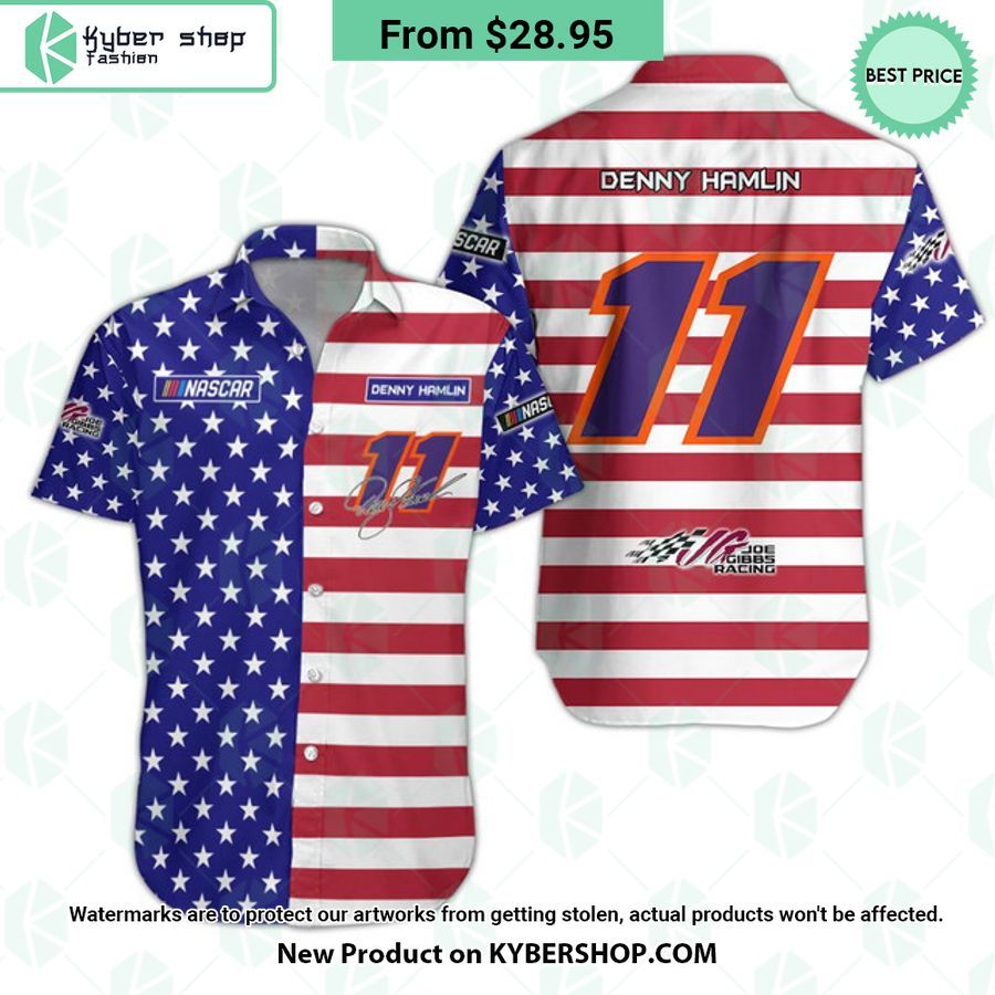 Denny Hamlin NASCAR Racing Independence Day Hawaiian Shirt