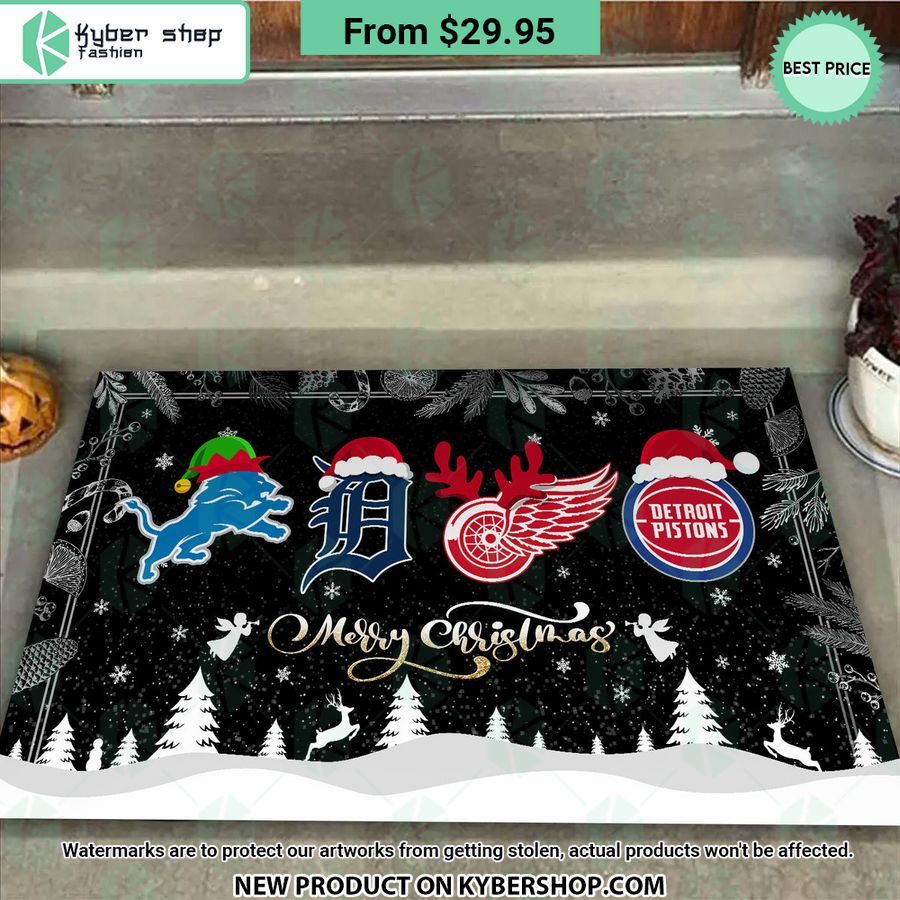 Detroit Lions Detroit Tigers Detroit Red Wings Detroit Pistons Merry Christmas Doormat