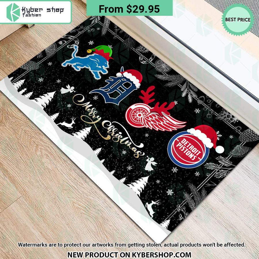 Detroit Lions Detroit Tigers Detroit Red Wings Detroit Pistons Merry Christmas Doormat