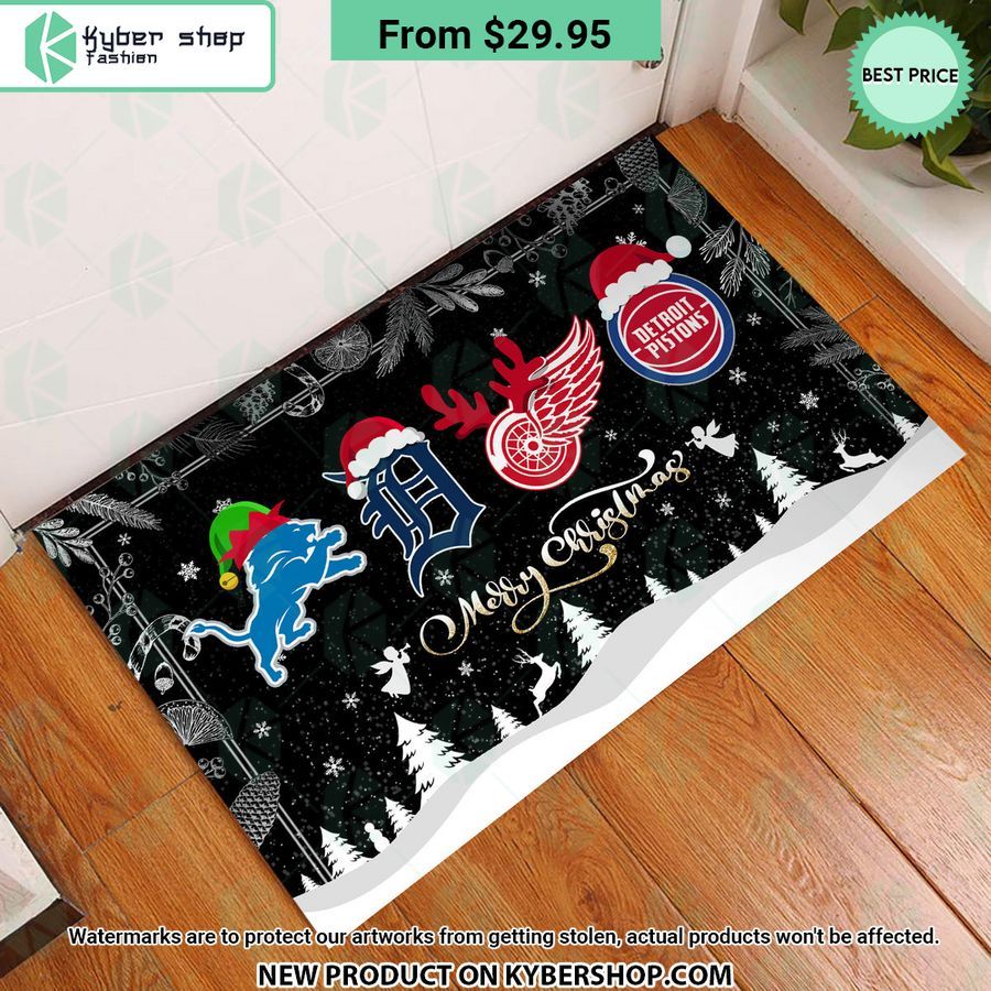 Detroit Lions Detroit Tigers Detroit Red Wings Detroit Pistons Merry Christmas Doormat
