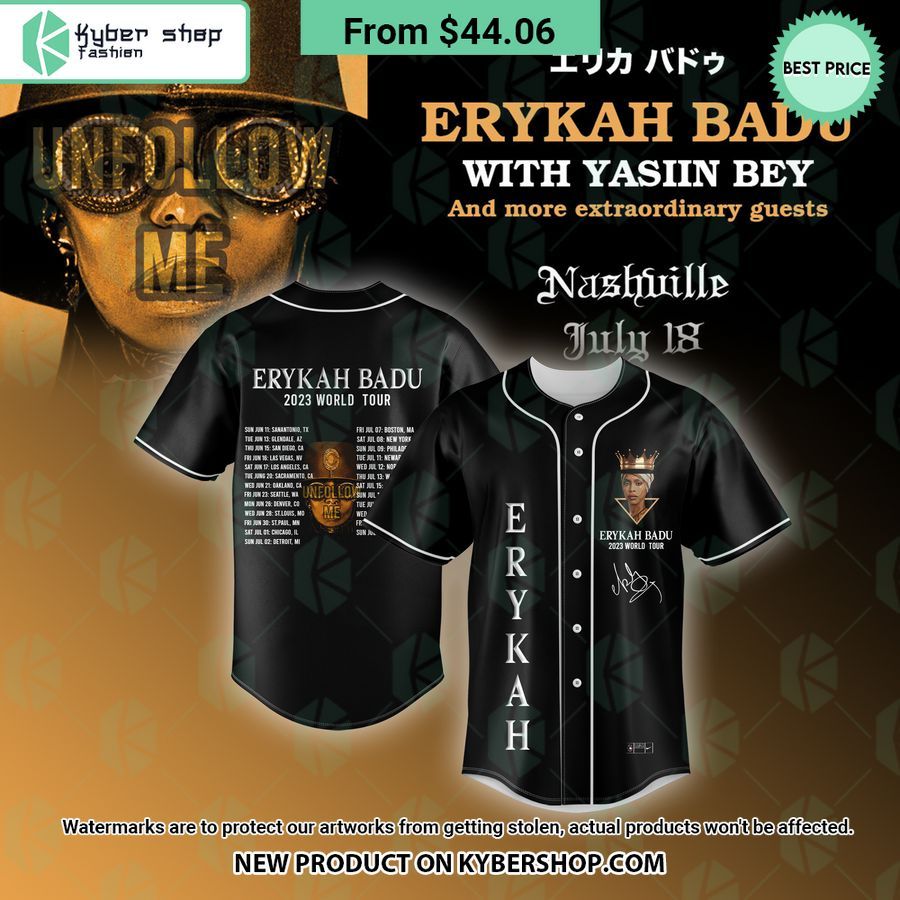 Erykah Badu 2023 World Tour Baseball Jersey