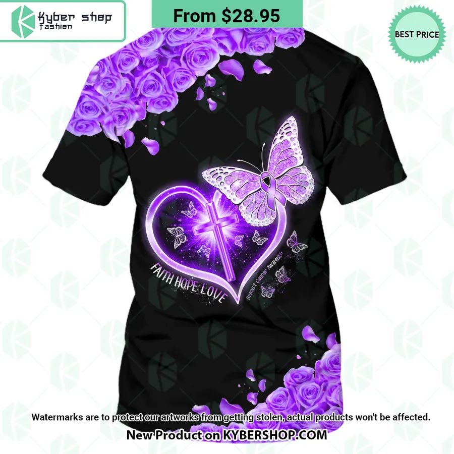 Faith Hope Love Breast Cancer Awareness Butterfly T Shirt