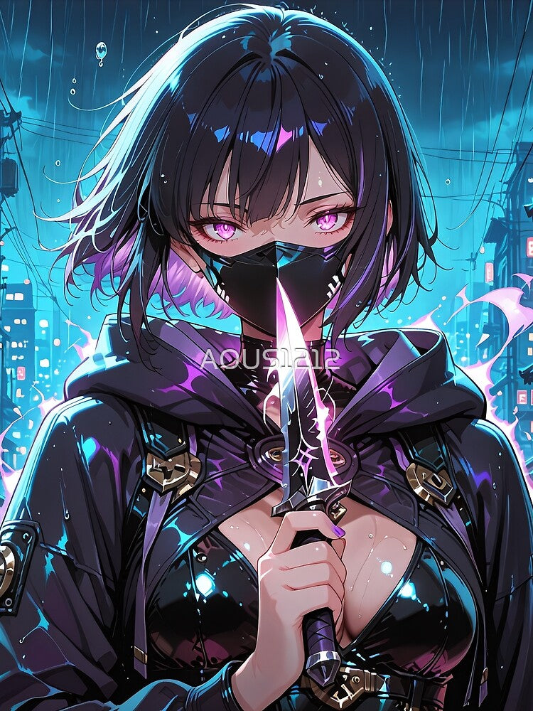 Cyberpunk Anime Assassin Neon Night by AOUS1212 Unisex , , , Long Sleeve Tee