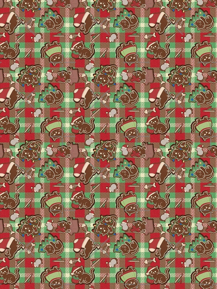 Christmas Cat Cookies – Cozy Holiday Plaid Pattern by DerpCat Sketches