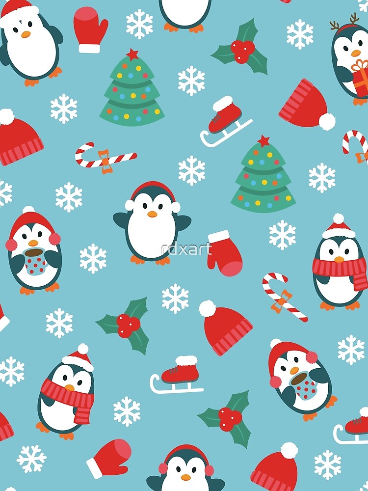 Cute Christmas Seamless Pattern - Festive Penguins & Holiday Elements by rdxart