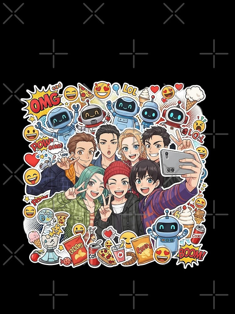 Anime Boy Urban Pop Art Sticker Bomb Collage by BunnyMood1 Unisex , , , Long Sleeve Tee