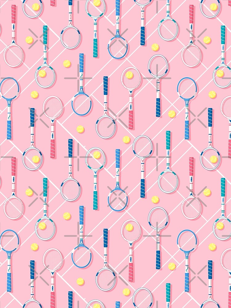 Decorative Pattern With Vintage Tennis Racquets On Pink Background by Gabriela Simon