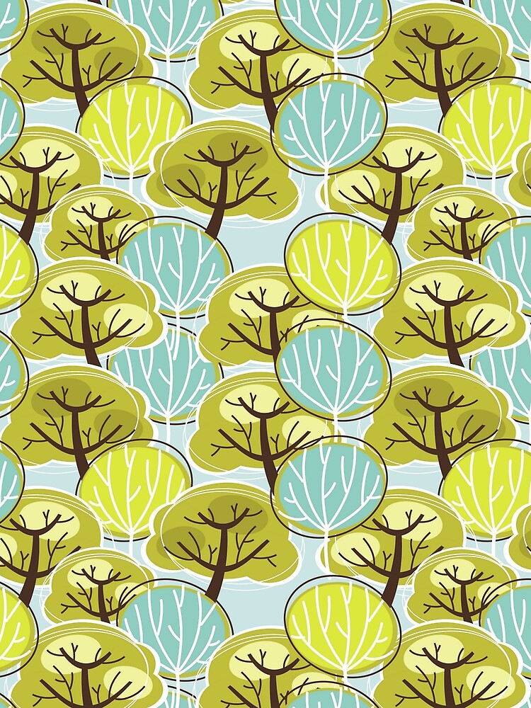 Cool Retro Trees - Light Aqua, Green by pugmom4 Unisex , , , Long Sleeve Tee