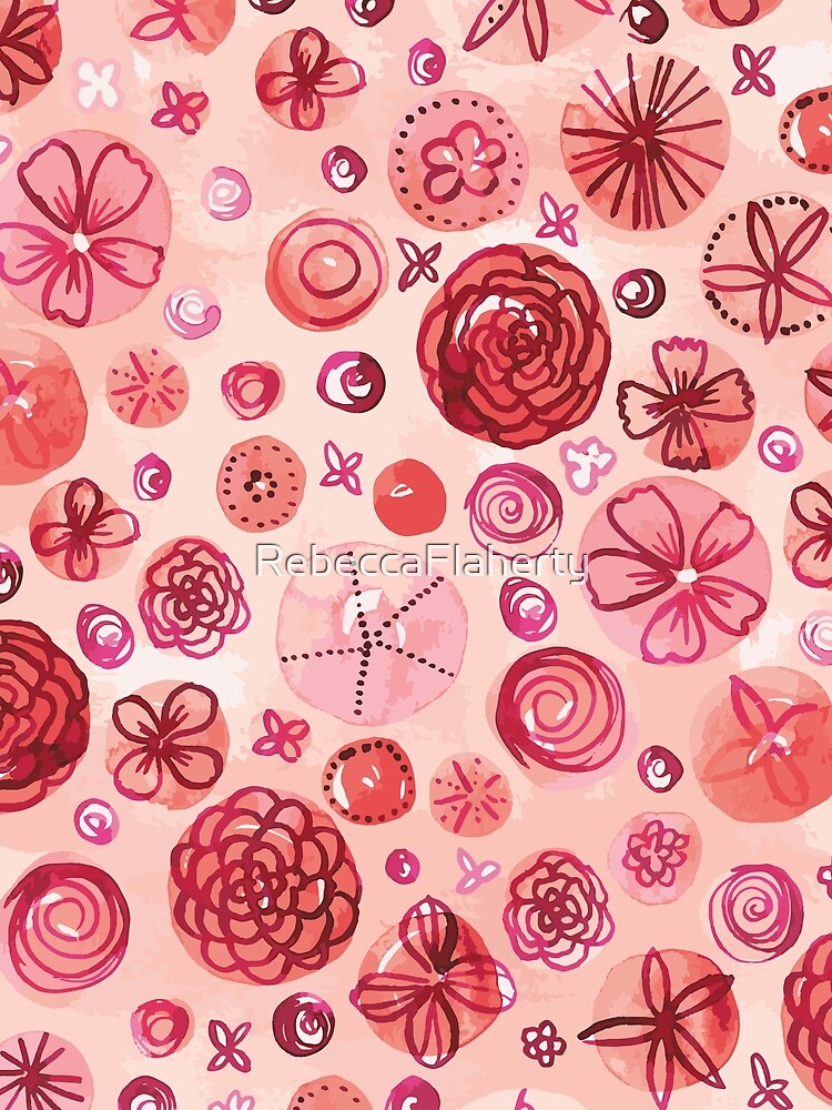 Flowers in Circles | Coral by RebeccaFlaherty Unisex , , , Long Sleeve Tee