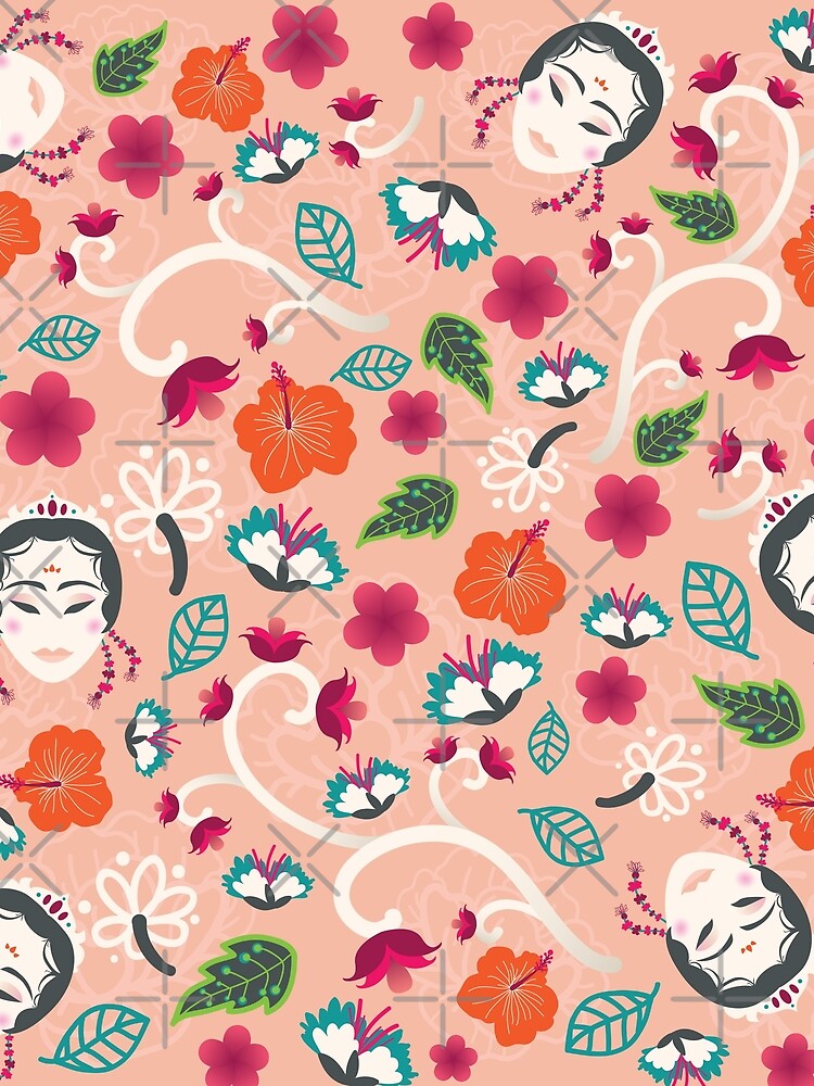 Botanical and mask pattern by Khotekmei Unisex , , , Long Sleeve Tee
