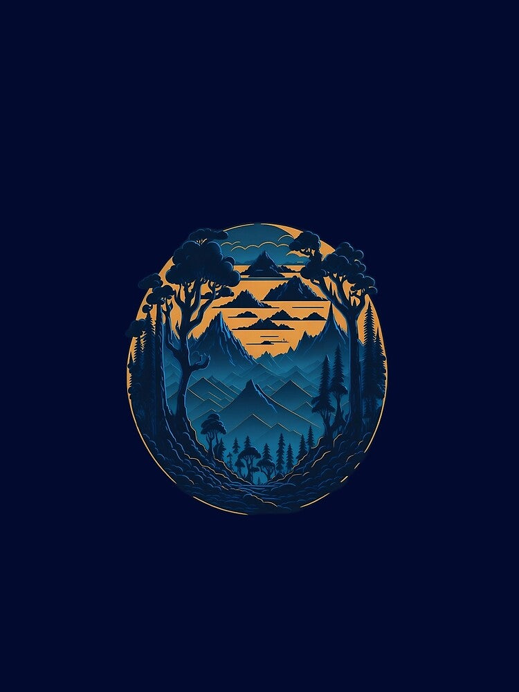 Retro Style Blue Forest by hassanjnoub Unisex , , , Long Sleeve Tee