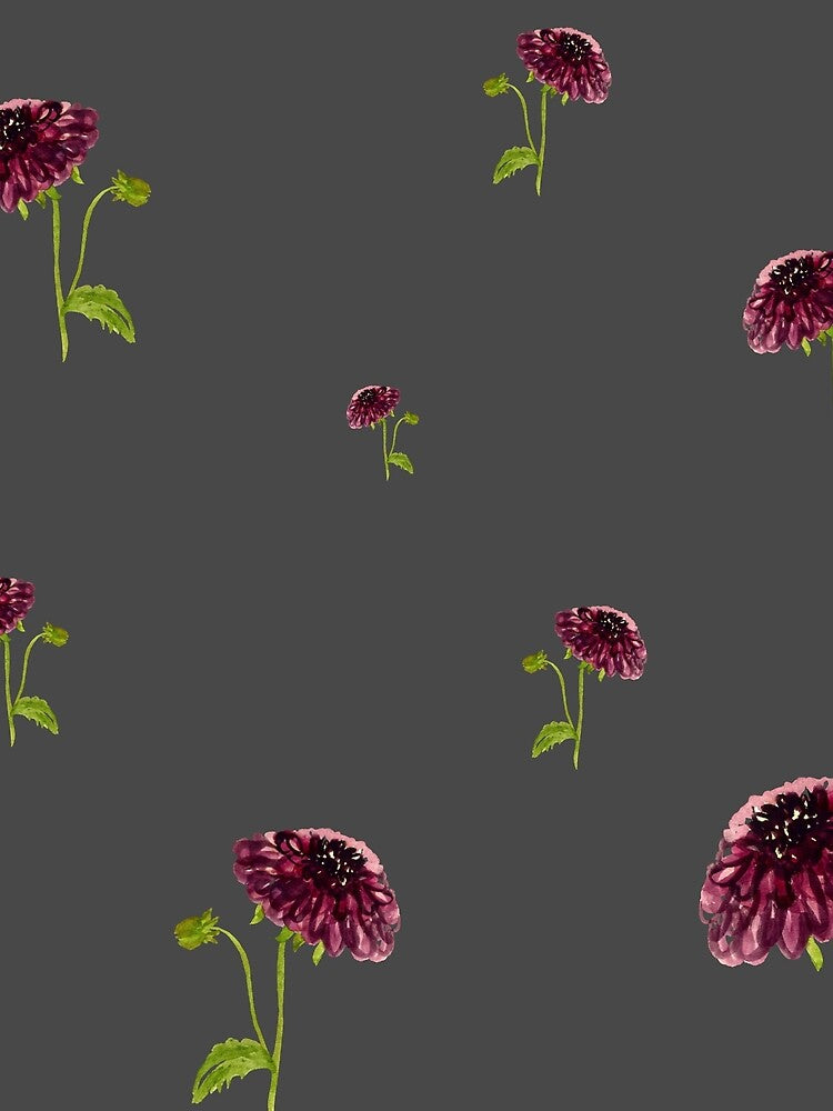 Dahlia red seamless cute pattern a watercolor grey by Yana Mustafina | Boho Soulful Designs