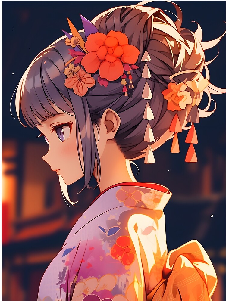 Anime girl in kimono at sunset art by TheArtistOf2022 Unisex , , , Long Sleeve Tee