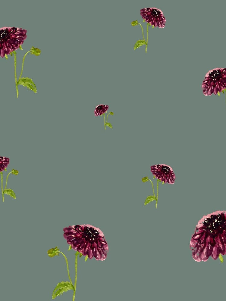 Dahlia red seamless cute pattern a watercolor mint by Yana Mustafina | Boho Soulful Designs