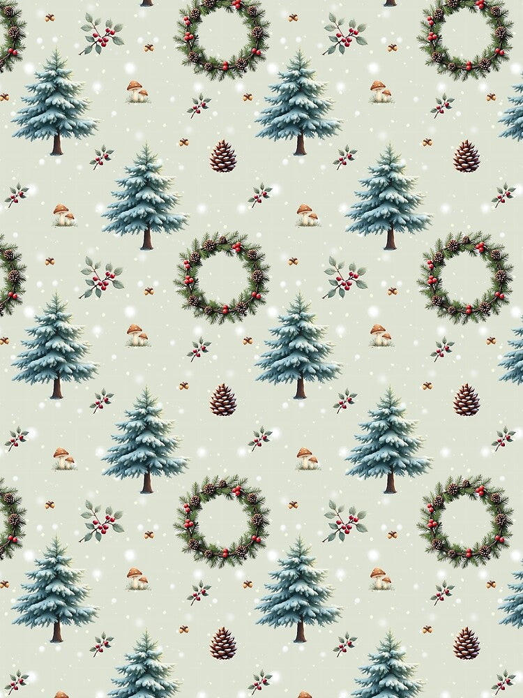 Woodland Winter Seamless Christmas Pattern – Snowy Trees & Pinecones by Modish-Arts
