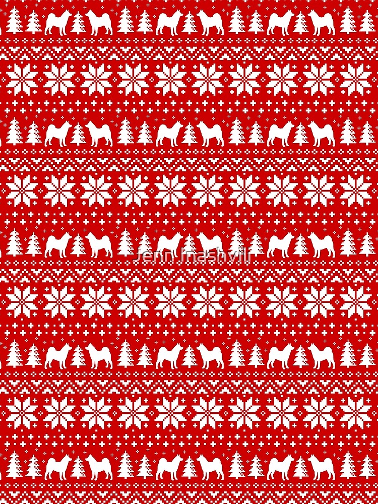 Akita Dog Silhouettes Red and White Christmas Holiday Pattern by Jenn Inashvili