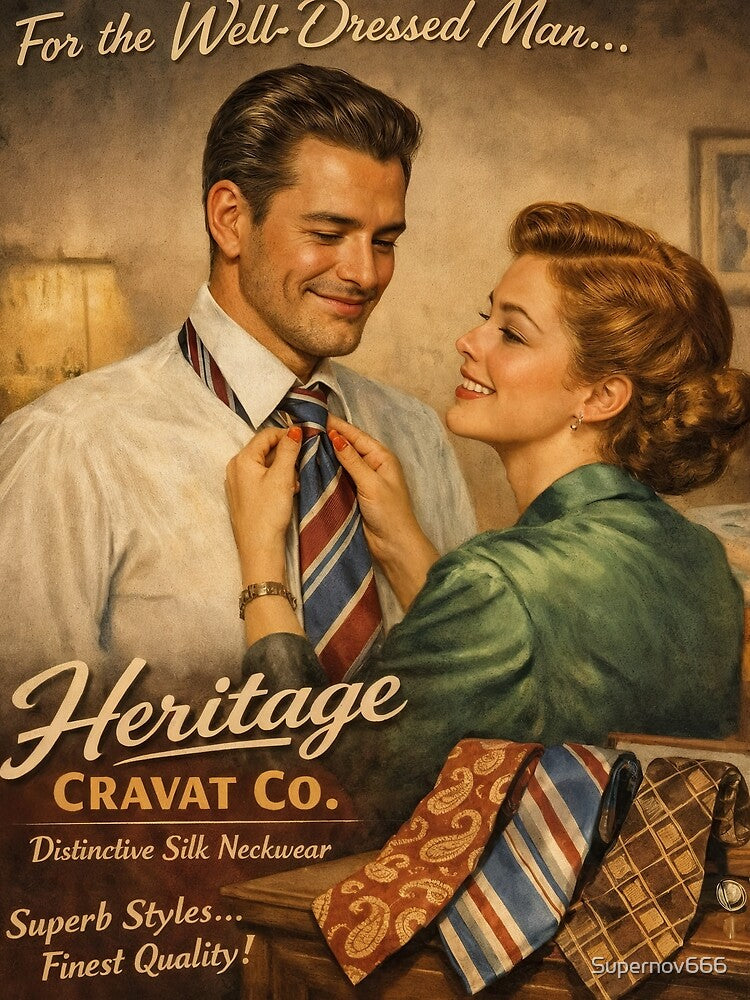 Heritage Cravat Co. – Retro Silk Neckwear Ad by ForeverPrintsOK Unisex , , , Long Sleeve Tee