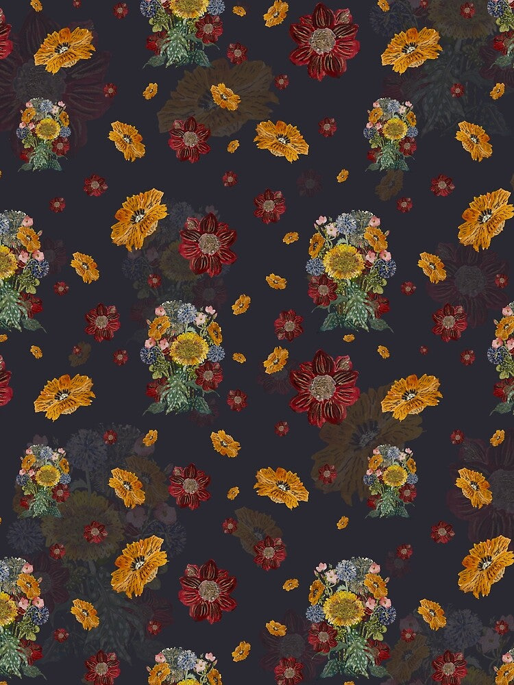Bouquet flower seamless pattern on dark background by Yana Mustafina | Boho Soulful Designs