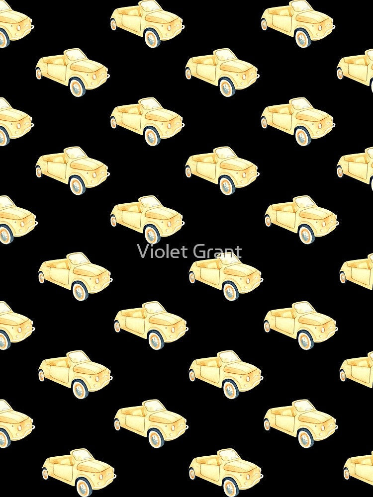 Retro Yellow Car Pattern by Violet Grant Unisex , , , Long Sleeve Tee