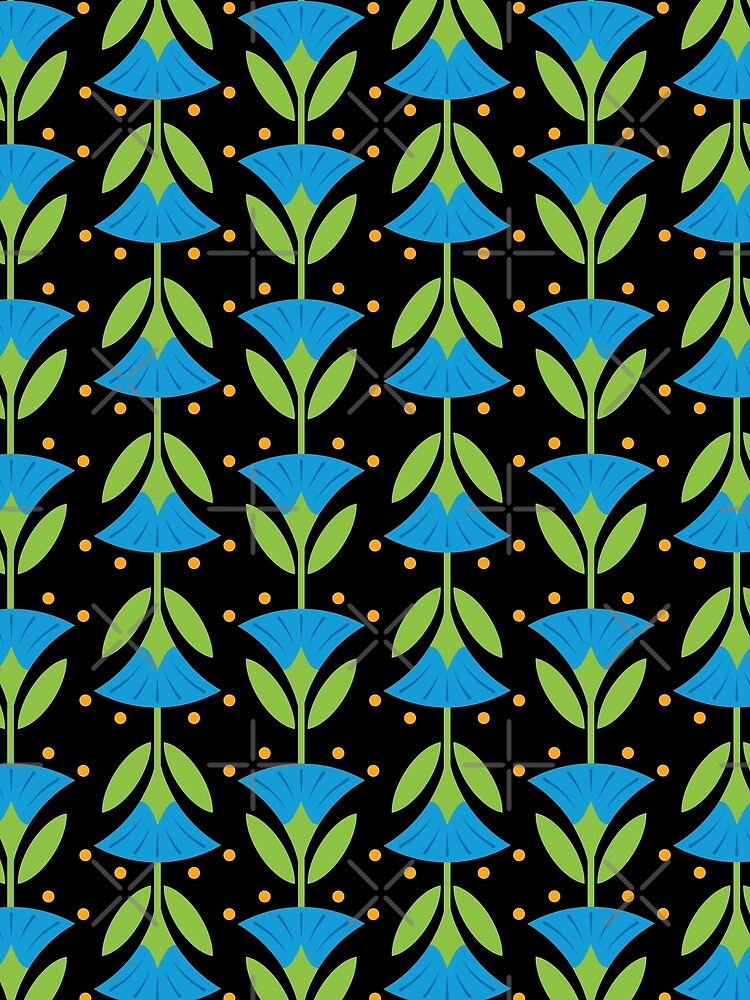 Retro Blue Trumpet Flower Pattern by kjeppson Unisex , , , Long Sleeve Tee