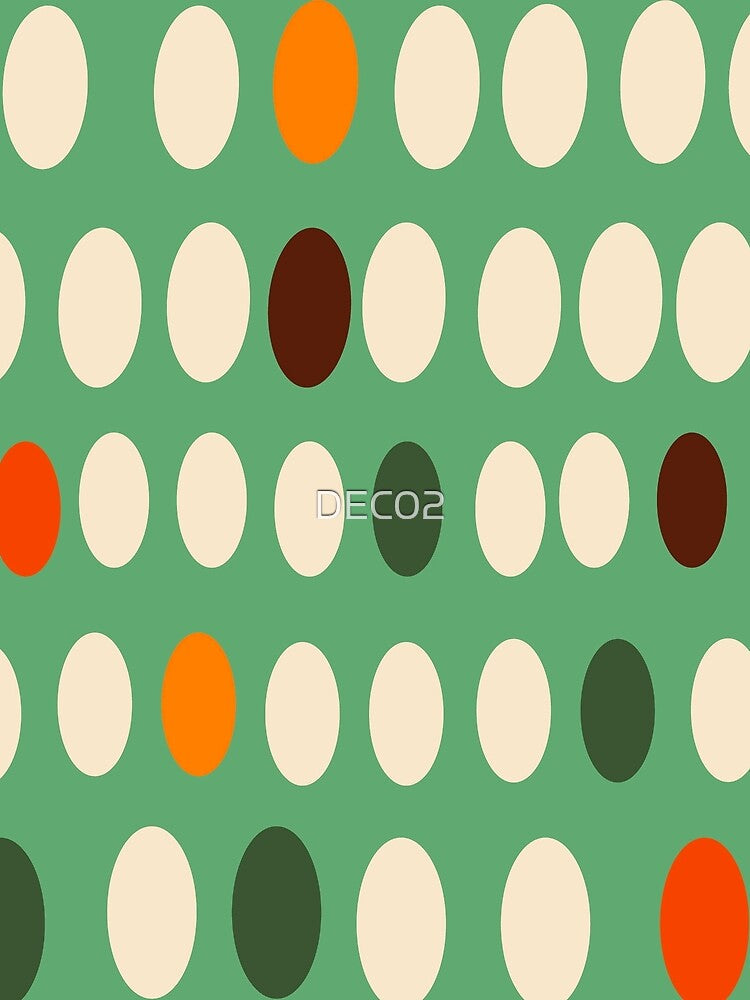 Retro Orange And White Oval Pattern On Green by DEC02 Unisex , , , Long Sleeve Tee