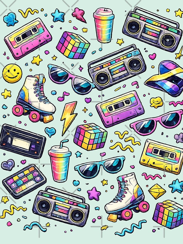 80s Retro Neon Elements AI Graphic – Vintage Pop Culture Icon Pattern by Cleora Art Unisex , , , Long Sleeve Tee