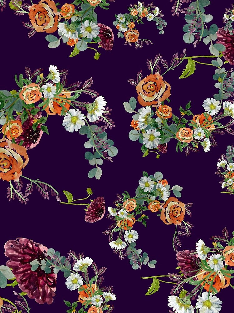 Dahlia red rose daisy pattern watercolor violet by Yana Mustafina | Boho Soulful Designs Unisex , , , Long Sleeve Tee