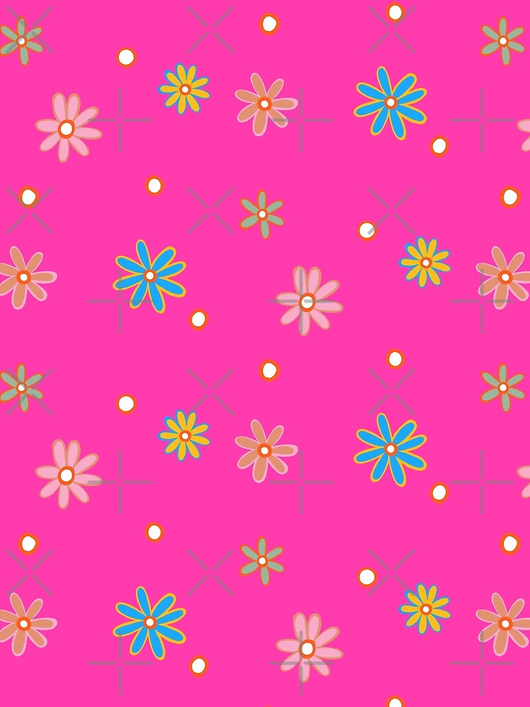 Retro Flowers Daisies Pink by Prints by Jen Star Unisex , , , Long Sleeve Tee