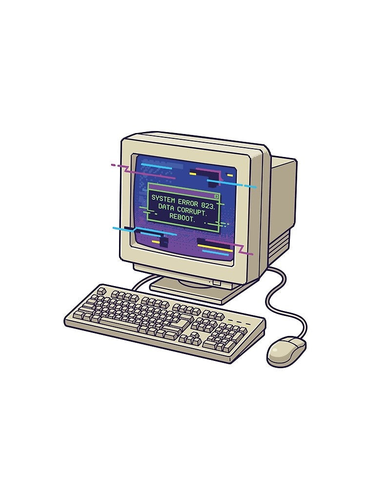 Retro Computer Error by tigrootiger Unisex , , , Long Sleeve Tee