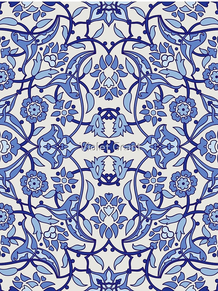 Retro Blue and White Tile Pattern by Violet Grant Unisex , , , Long Sleeve Tee