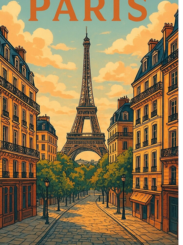 Paris Vintage Style Illustration by TownWish Unisex , , , Long Sleeve Tee