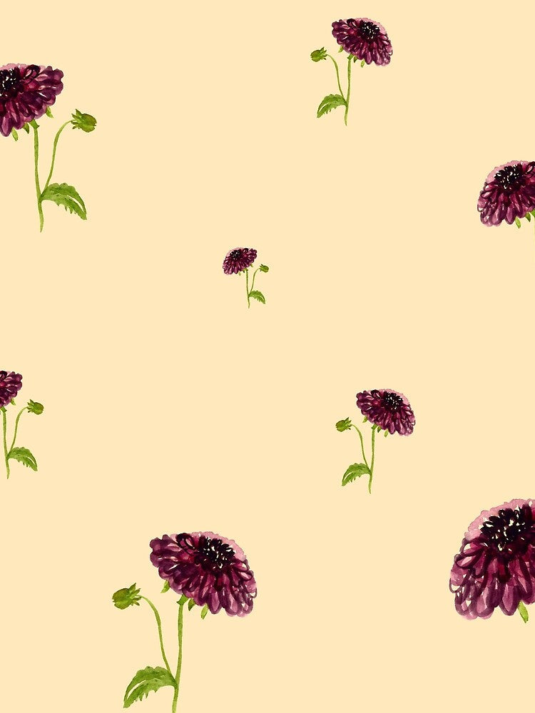 Dahlia red seamless cute pattern a watercolor beige by Yana Mustafina | Boho Soulful Designs