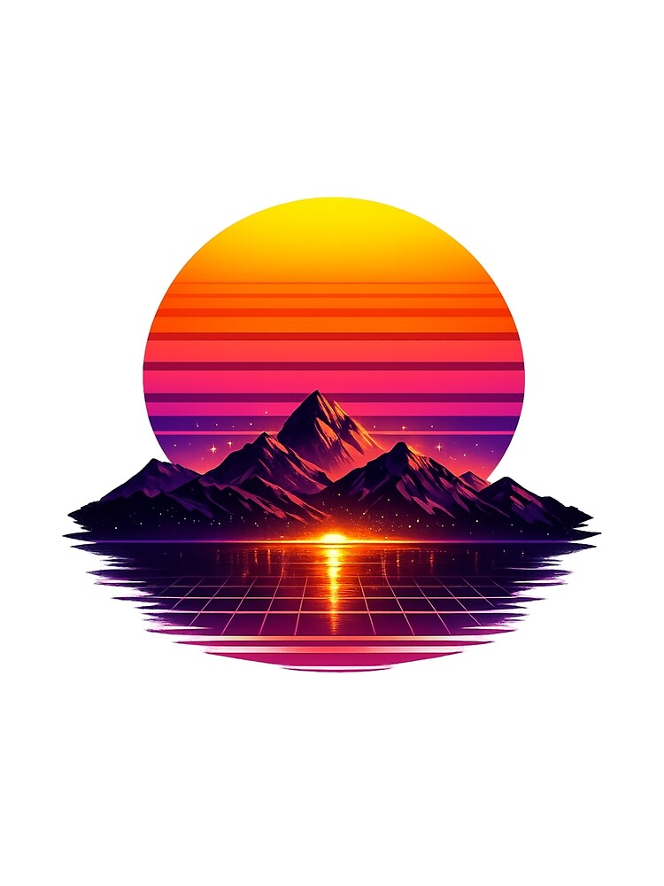 Retro Synthwave Sunset Mountain – 80s Vaporwave Retro Vintage Aesthetic by ArtWaveStudio8 Unisex , , , Long Sleeve Tee