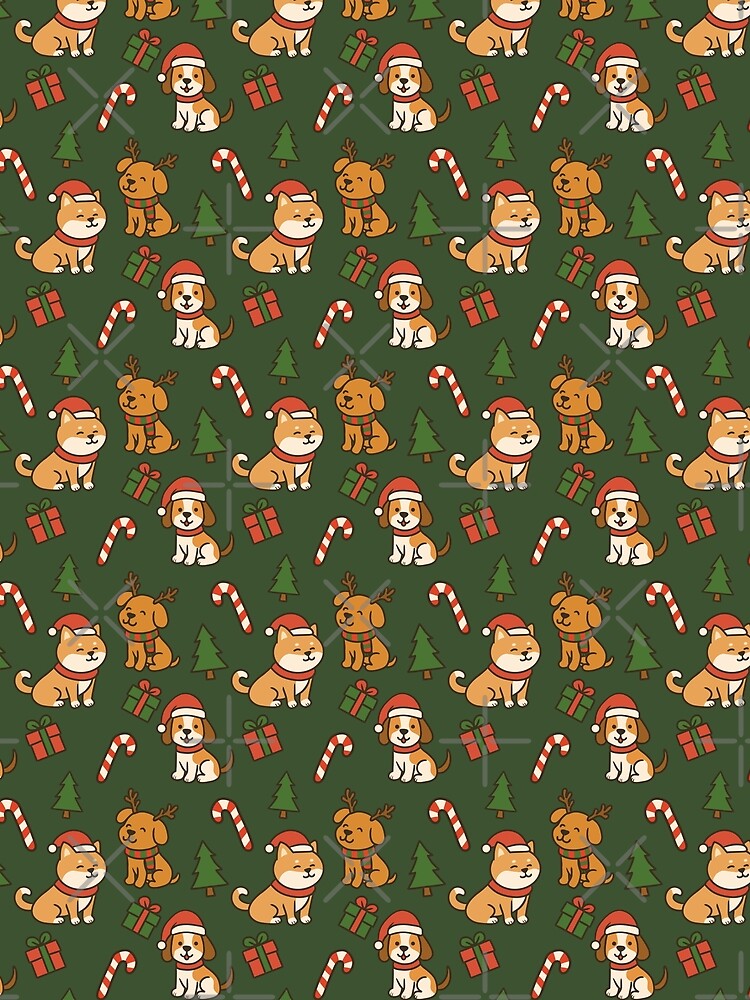 Cute Christmas Dogs Pattern – Festive Holiday Seamless Design in green by WildLakePatterns