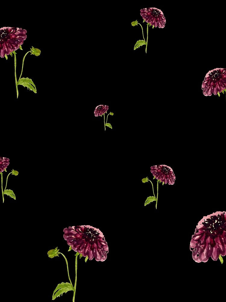 Dahlia red seamless cute pattern a watercolor black by Yana Mustafina | Boho Soulful Designs