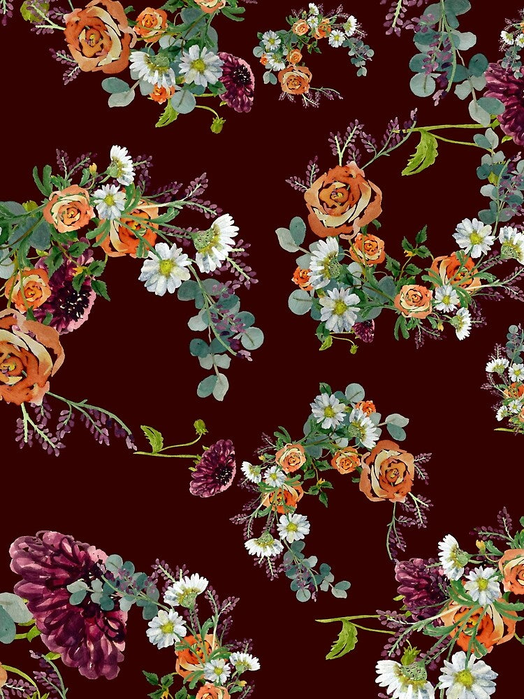 Dahlia red rose daisy pattern watercolor red by Yana Mustafina | Boho Soulful Designs Unisex , , , Long Sleeve Tee