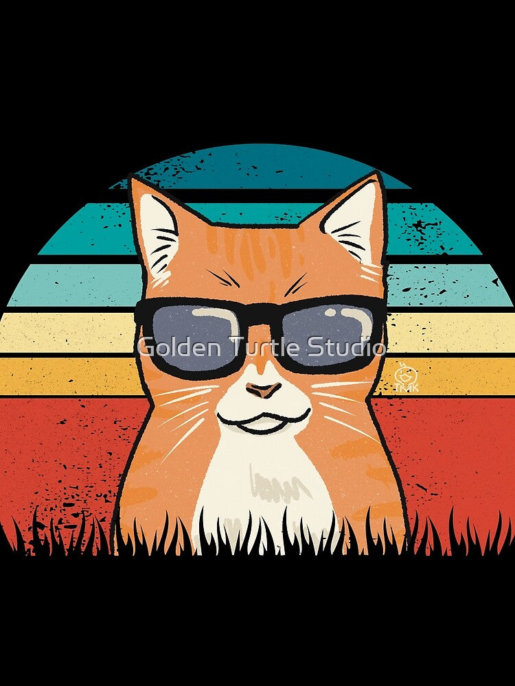 Retro Sunset Cool Cat by Golden Turtle Studio Unisex , , , Long Sleeve Tee