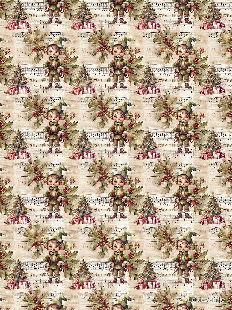 Vintage Christmas Elves, Gifts and Trees Pattern by LouieVanille
