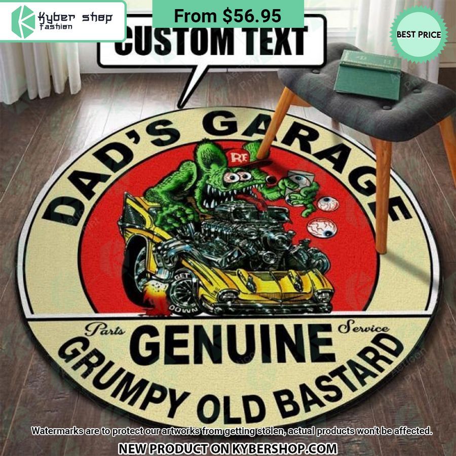 Genuine Grumpy Old Bastard Rat Fink Hot Rod CUSTOM Round Rug