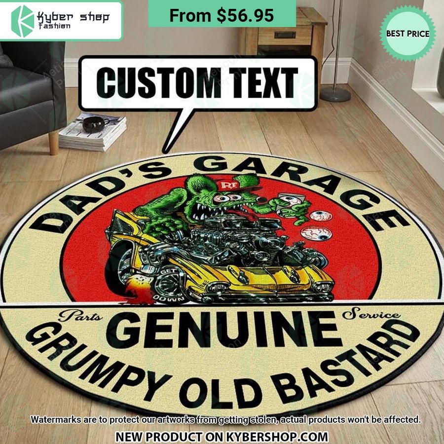 Genuine Grumpy Old Bastard Rat Fink Hot Rod CUSTOM Round Rug