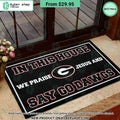 Georgia Bulldogs In This House We Praise Jesus and Say Go Dawgs Doormat