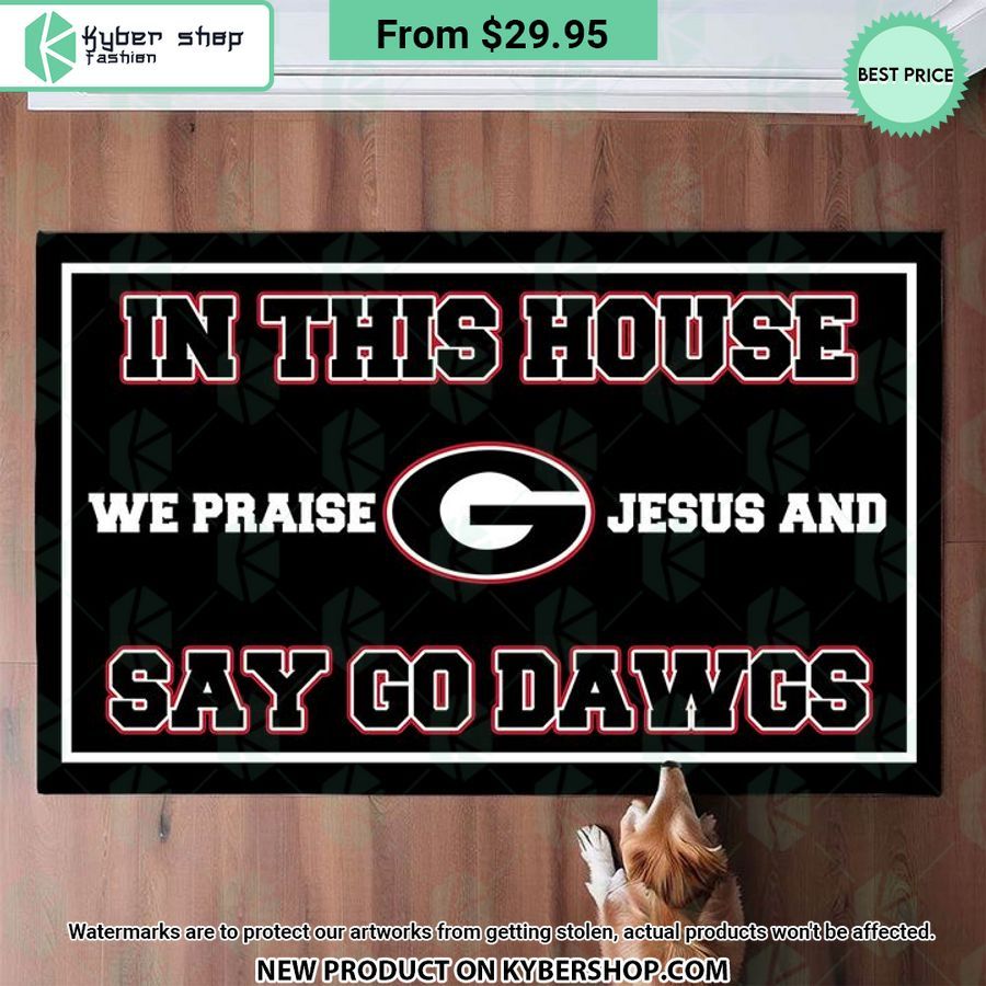 Georgia Bulldogs In This House We Praise Jesus and Say Go Dawgs Doormat