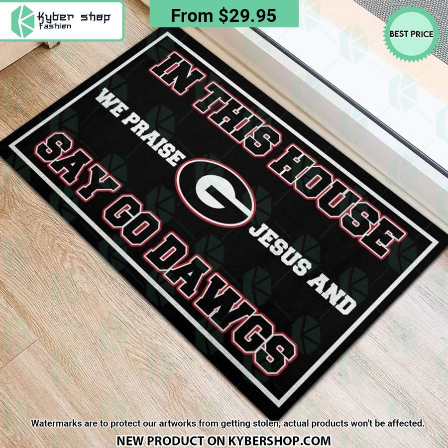 Georgia Bulldogs In This House We Praise Jesus and Say Go Dawgs Doormat