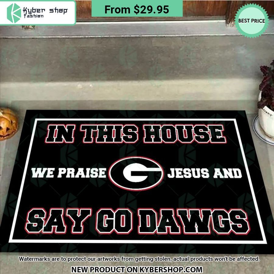 Georgia Bulldogs In This House We Praise Jesus and Say Go Dawgs Doormat